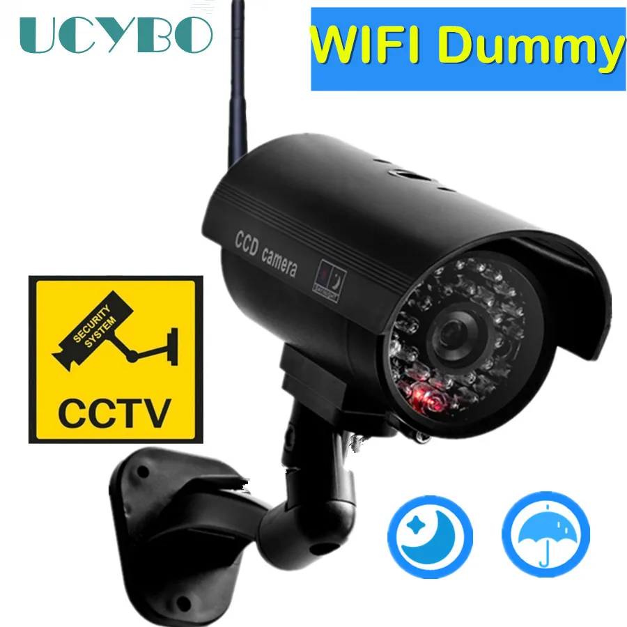 Hd9fe0ae3d61c44bf86f096856c4c4159w.webp Dummy camera cctv video surveillance cameras w/ wifi antenna infared IR LED flashing battery powered security fake camera - Image 1