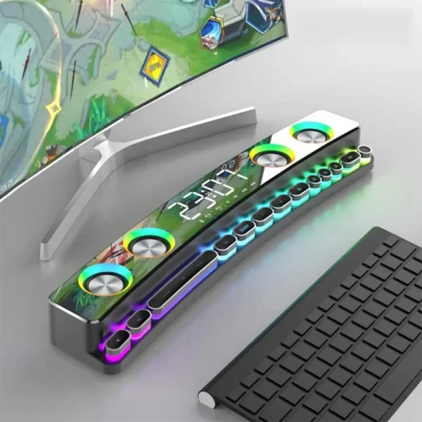 Computer Audio Desktop Notebook Long Multimedia Gaming Bluetooth Speaker Game Subwoofer 7 Color LED Lights/FM